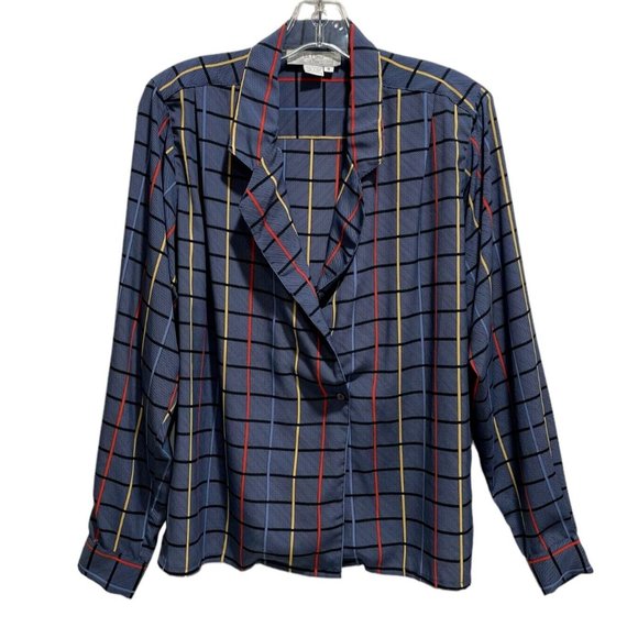 La Fleur Blue Checker Button Up Front Blouse Size8|Medium - Picture 1 of 4